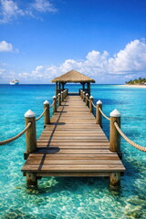 Fototapeta premium Wooden Pier and Turquoise Water in Grand Turk