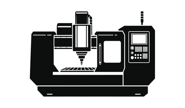 Silhouette of a cnc milling machine with control panel and spindle