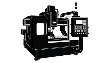 Silhouette of a cnc milling machine with control panel silhouette © lors of design