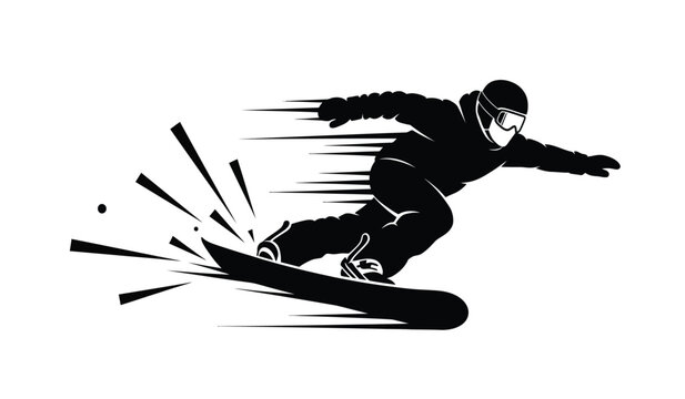 Silhouette of a snowboarder in motion on a snowboard with motion blur