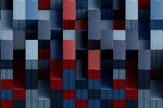 3D container grid pattern with cargo wall and shipping rhythm
