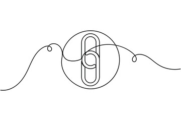 Obraz premium Circular chain link sign icon continuous one line drawing single art on white background minimalist fluid wave design symbol outline vector illustration