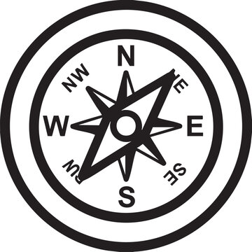 A clear outline illustration of a sailing compass with directional markings.