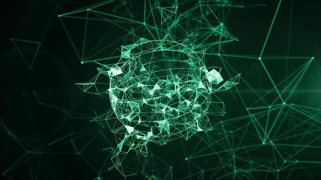 Abstract green network sphere with connecting lines in digital dark space