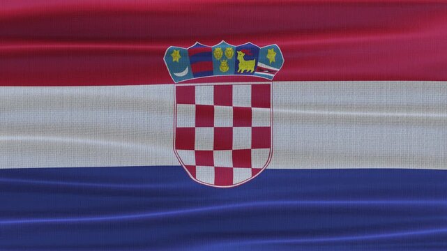 Croatia flag waving in the wind with high quality fabric texture