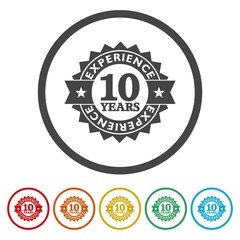 10 years experience logo. Set icons in color circle buttons