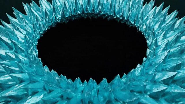 Abstract blue crystal spike ring on dark background