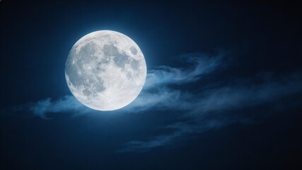Fototapeta premium Full moon glowing in night sky with wispy clouds 