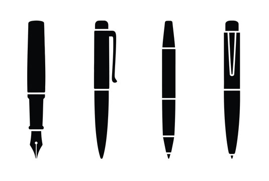 Fountain, pen collection vector set showcasing writing instruments, calligraphy pens, and artistic tools for office, creative projects, and professional stationery designs.