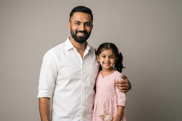 Fototapeta premium Indian Father Daughter Portrait Clean Background Copy Space