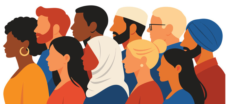 Multicultural Diverse Crowd People Community Inclusivity Flat Vector Illustration.