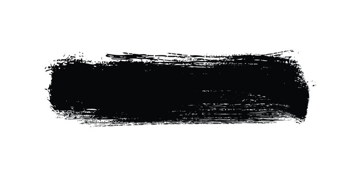 Long black brush stroke with grunge texture vector paint smudge for creative design banners and headers isolated on transparent background artistic ink wash element for poster backgrounds.