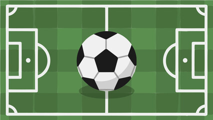 Obraz premium Green soccer football field with ball vector illustration for sports and game design