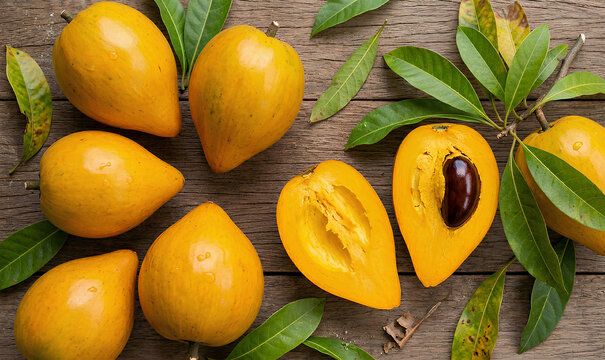 Ripe Canistel Fruit with Vibrant Yellow Flesh Tropical Eggfruit Close Up Fresh Organic Produce
