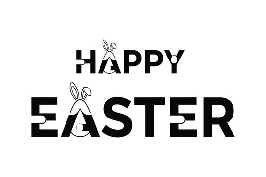 Easter greeting card with happy easter text and bunny silhouette