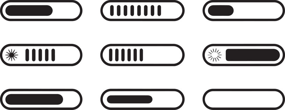 Slider icons, toggle buttons, vector controls, black and white graphics