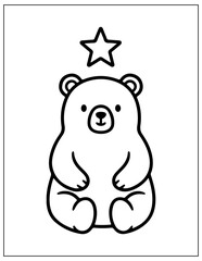 Obraz premium Cute bear icon, star symbol, black line art, vector illustration, children's design element