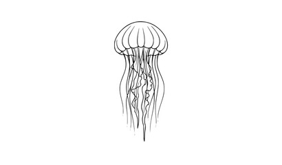 Modern minimal jellyfish line art vector with thin outline marine illustration isolated on white © Najmul