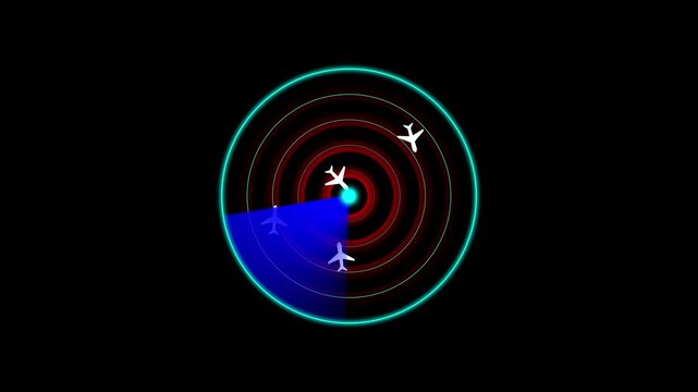 The touristic head-up display with radar, target tracking, and data panels 4k video . Radar vertical a guidance and signal icon 4k animation for aircraft systems on a black background