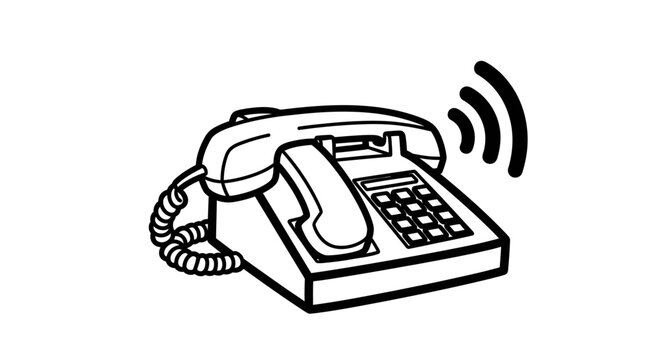 A black and white illustration of a ringing telephone.