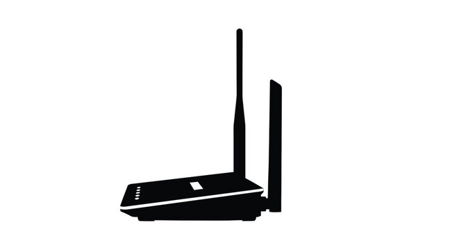 A black wireless router depicted in a striking silhouette