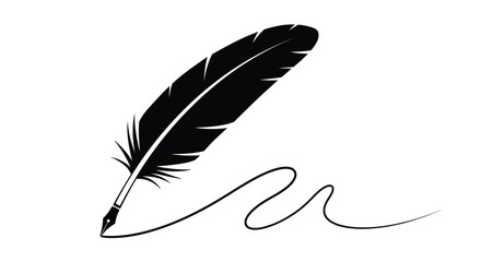 Elegant feather quill with flowing ink a striking silhouette © Rabbi