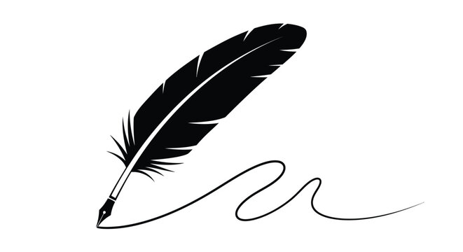Elegant feather quill with flowing ink a striking silhouette