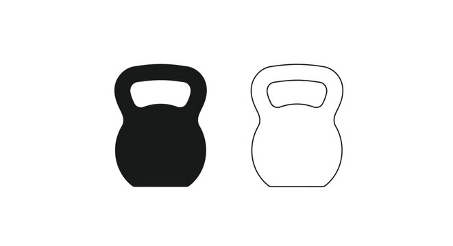 Two kettlebell icons one solid and one outlined displayed side by side silhouette