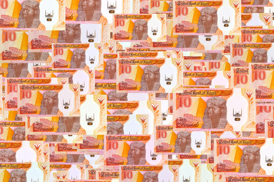 10 Pounds Egypt with the image of Pharaoh Ramses II and the pyramids. Polymer money of Egypt.