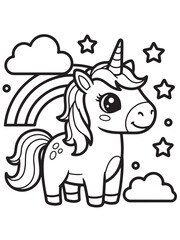 Fototapeta premium Bold cute unicorn coloring page for kids