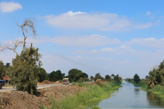 Beautiful water ponds amid greenery and agriculture in Bani Sweif in Egypt 