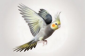 Fototapeta premium Cockatiel in flight with vibrant plumage display