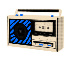 cassette recorder halftone sticker. Newspaper diy cutout . Mix media design element for collage or scrapbook. 