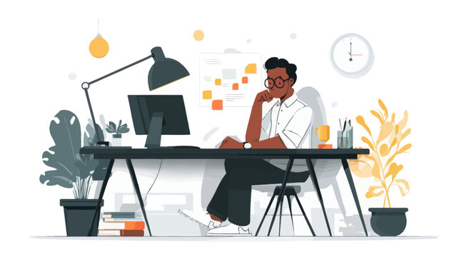 Young african male professional working at desk in modern office setting