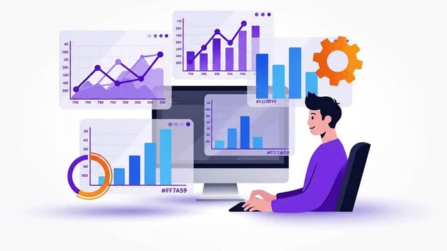 A man sitting at a desk with a computer 4k Full HD Animated Video