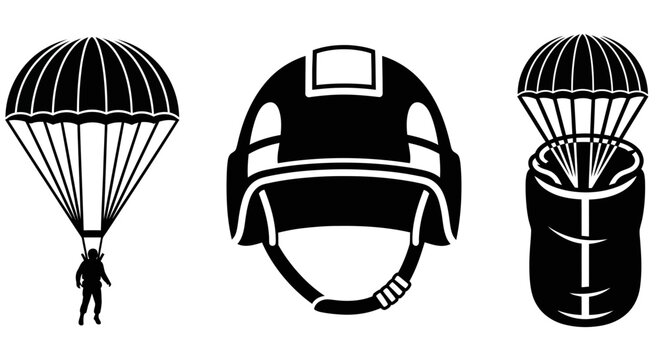 Parachute jump equipment including parachuter, helmet, and barrel