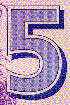 5 Dollars Zimbabwe Banknote with a fragment of the denomination for design. Zimbabwean money. African currency.