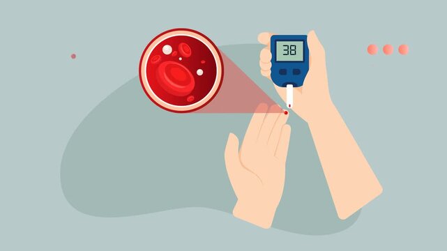 Diabetes - Regular Blood Sugar Monitoring using portable device - Stock Animated Illustration as MP4 File
