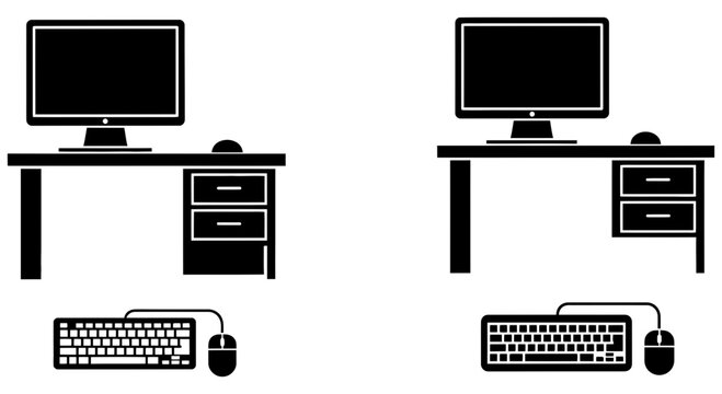 Two computer workstations with monitors and peripherals on desks