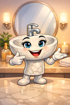 Bright bathroom sink with cheerful, animated face