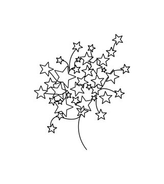 Golden Sparkle Pattern. Minimalistic one-line drawing cluster of radiant star icons suggesting glittering festive surface, continuous single black line on