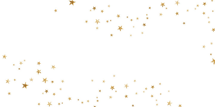 Gold glitter star frame border on transparent background, festive luxury golden confetti decoration with copy space