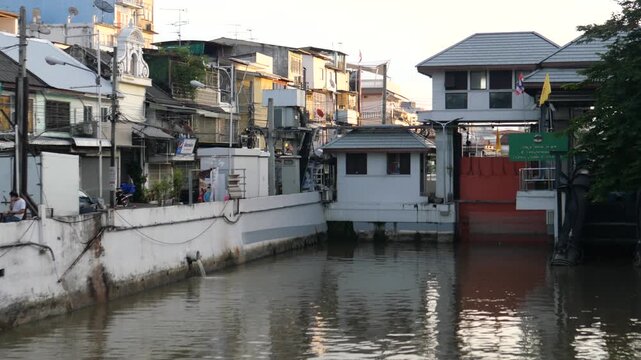 Water pumping station and flood gate in Bangkok