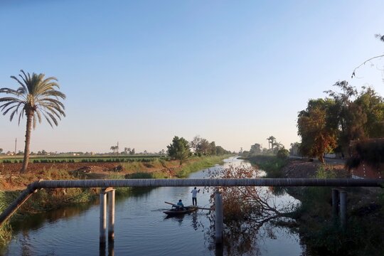 Beautiful water ponds amid greenery and agriculture in Bani Sweif in Egypt 