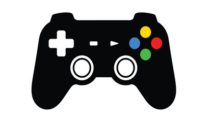 A silhouette of a video game controller with colorful buttons and a white background © Itz