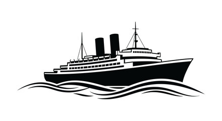 Fototapeta premium Vintage ocean liner ship silhouette sailing on wavy waters
