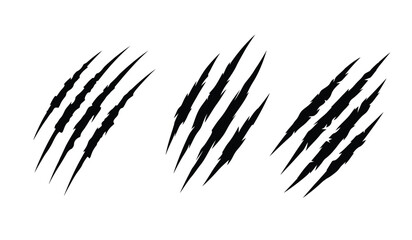 A silhouette of three sets of sharp black claw marks on a white background resembling tiger or lion scratches forming a striking pattern © Itz