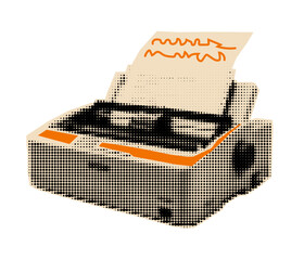 Naklejka na ściany i meble Old retro dot matrix printer halftone cutout. Pop art element for collage or scrapbook. Nostalgia technology for mix media design.