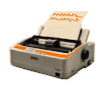 Old retro dot matrix printer halftone cutout. Pop art element for collage or scrapbook. Nostalgia technology  for mix media design.