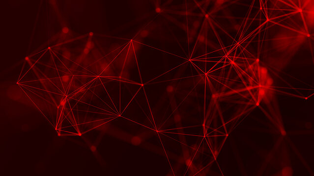 An abstract digital network of glowing nodes and connecting lines. Technological context. Network connection structure. Intertwined effect. 3D render.